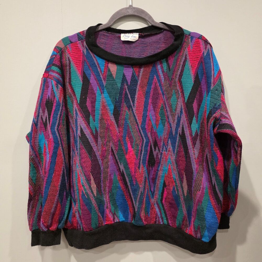 Vintage 90s Y2K Colorful Geometric Sweater. Sm/M. Indie Eclectic Grandpa Retro